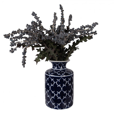 Clayre & Eef Vaso portafiori in ceramica blu/bianco da tavolo D19xH31 cm