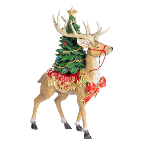 XMAS DEER W/TREE TT BRWN/GRN/RD 44CM