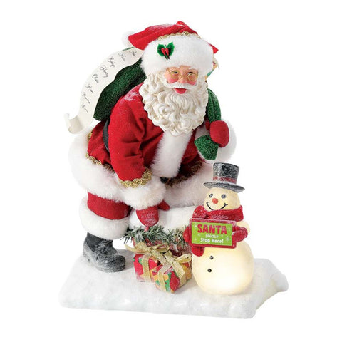 Department 56 Possible Dreams Babbo Natale luci led "Santa Stop Here!" 18x15.5xH27 cm