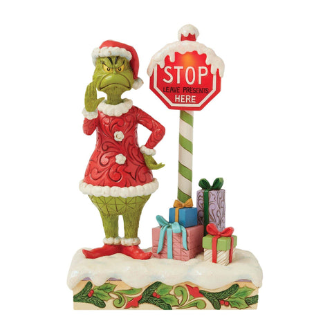 Figurine de Noël Grinch Enesco avec panneau d'arrêt, Jim Shore H 24 cm