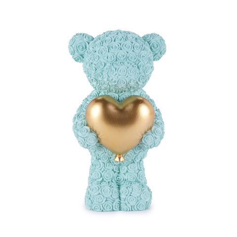 Henriette Statuina Orsetto in resina azzurro con cuore oro "New Enfant" 9xH16 cm - Angelica Home Stabia