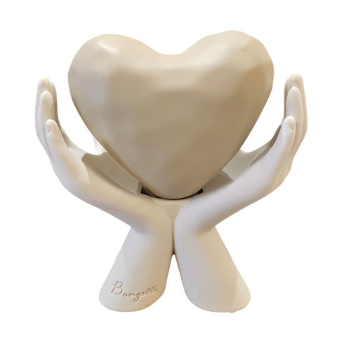 Bongelli Preziosi Scultura Mani doppie Cuore nocciola in marmorino 9x10 cm