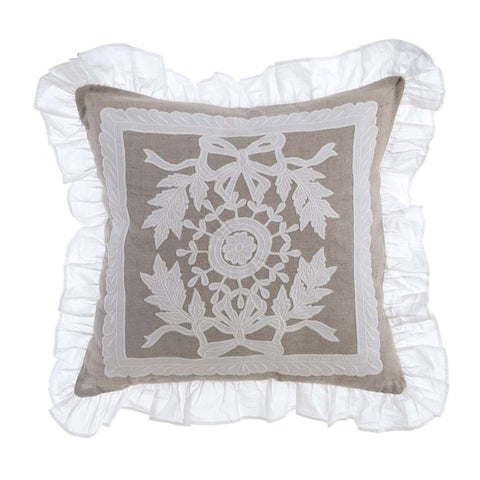 Blanc Mariclò Coussin décoratif en lin mélangé beige "Dentelle", 50x50 cm