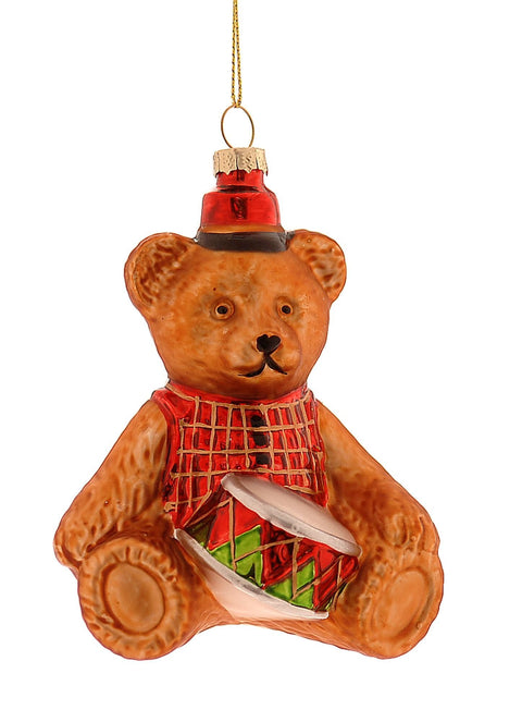 Décoration de Noël en verre Vetur, ours avec tambour, H11,7 cm