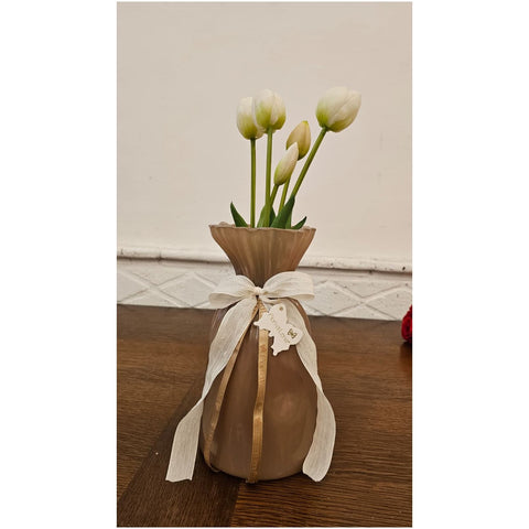 Fiori di Lena Vaso in vetro con mazzo tulipani artificiali D13.5xH25 cm 5 varianti(1 unità) - Angelica Home Stabia