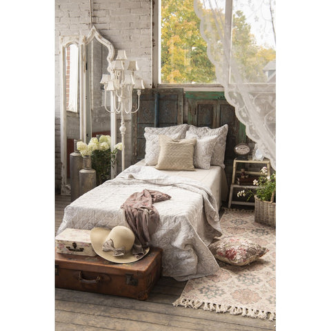 Clayre & Eef Set 3 bauli contenitori beige con fiori 30x21x9/25x18x9/20x16x8 cm