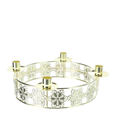 Bougeoir couronne de l'Avent Hervit en métal doré + coffret cadeau 31xh9 cm