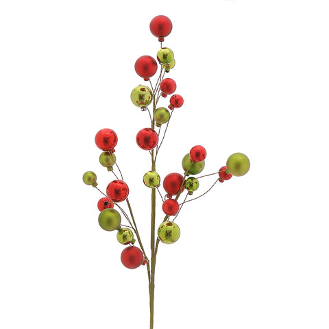 Branche de Noël décorative Vetur avec boules rouges et vertes H76 cm