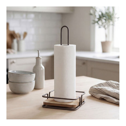 Clayre & Eef Porta rotolo da cucina in legno e ferro grigio 15x15x32 cm