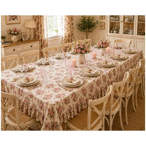 Clodette Tovaglia 12 posti in cotone con balza "Annette" 140x270 cm