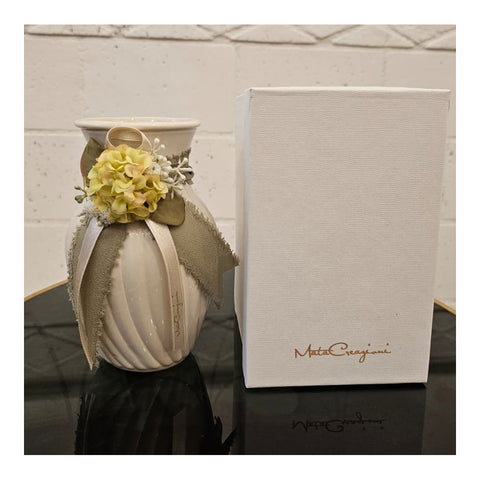 Fiori di Lena Vaso Foulard in ceramica con fiore artigianale D9xH17 cm 5 varianti(1 unità) - Angelica Home Stabia