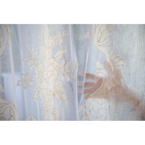 Blanc Mariclò Lot de 2 rideaux en lin mélangé crème "Dentelle" 140x290 cm