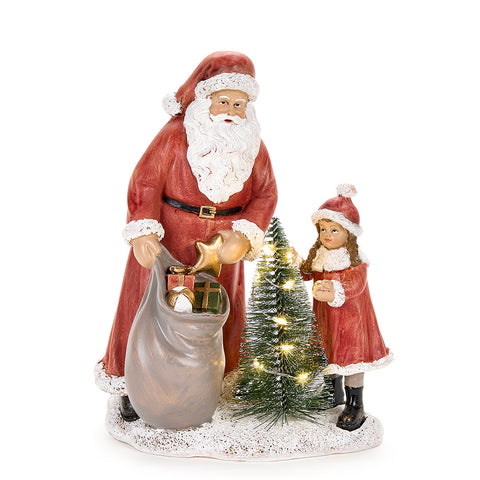 Cloth Clouds Santa Claus and little girl led lights "Christmas card" 15x11x18.5 cm