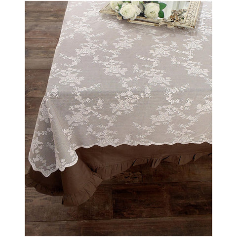 L'ATELIER 17 Nappe de cuisine rectangulaire en 100% dentelle avec fleurs brodées, Shabby Chic "Ciel" 160x280 cm 3 variantes