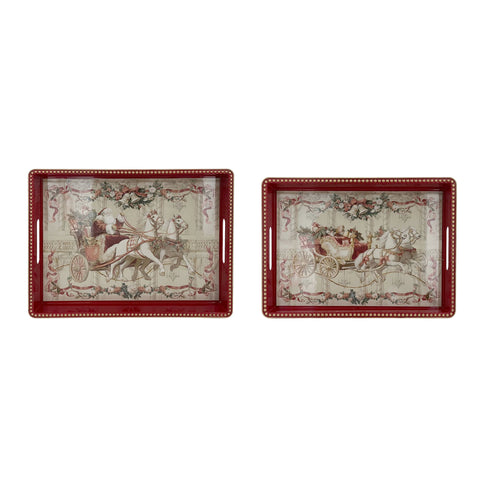 Blanc Mariclò Set 2 Vassoi di natale "Calessi e Calessini" 41x31xH4 / 36x26xH4 cm