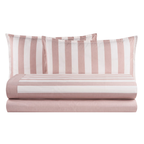 Parure de lit double à rayures blanc perle, draps en coton + 2 taies d'oreiller « Maui »