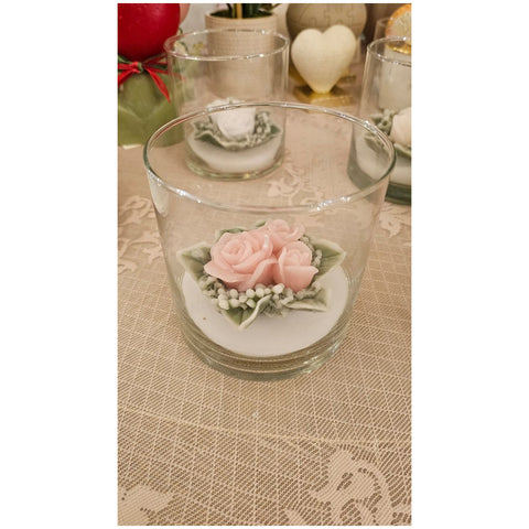 Cereria Parma Bicchiere grande con candela profumata 3 rose D12xH12 cm 3 varianti(1 unità)