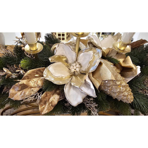 Bougeoir de Noël 4 lumières Lena's Flowers avec magnolias L120xH25 cm