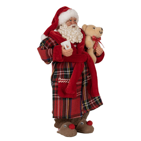 Clayre &amp; Eef Figurine Père Noël en pyjama avec ours 13x10xH27 cm 