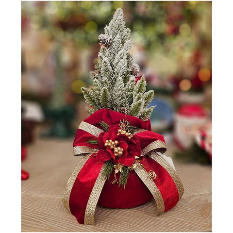 Sapin de Noël Lena's Flowers avec sac en velours rouge 15xH40 cm