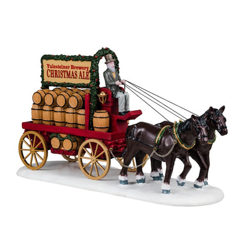 LEMAX Personaggio Carovana con birra "Christmas Ale Delivery" in resina H14 x 25.5 x 8.5 cm