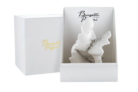 Figurine Bongelli Preziosi représentant un couple stylisé s'embrassant, blanc/or, 15 x H 16 cm