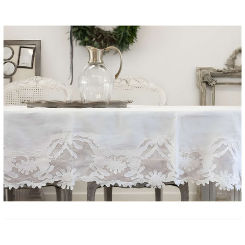 Nappe en lin naturel brodée de fleurs « Ermes » 150 x 300 cm