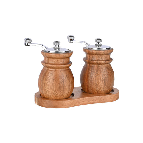 Estia Home Set moulin à poivre et sel en bois d'acacia avec socle 6x8.5xH10 cm