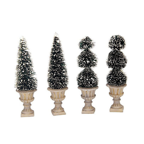LEMAX Set of 4 snowy Christmas trees "Cone-Shaped &amp; Sculpted Topiaries" H7.5 cm