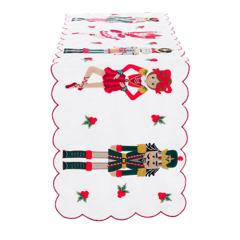 Blanc Mariclò Runner ricamato di natale soldati Schiaccianoci 35x119 cm