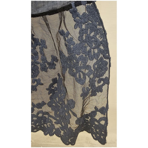 Chez Moi Mantovana Coulisse in lino blu e pizzo "Flora" , Made in Italy L70xH60 cm
