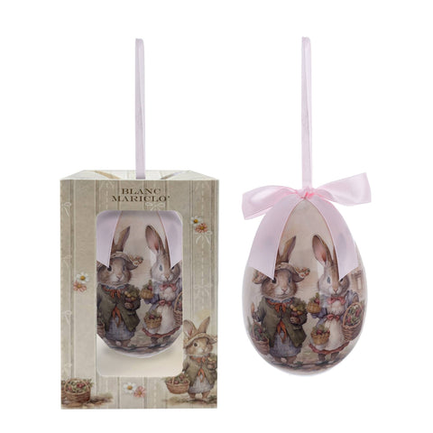 Blanc Mariclò Decoro uovo di pasqua da appendere coppia conigli "Uova Incantate" D8.5 cm - Angelica Home Stabia