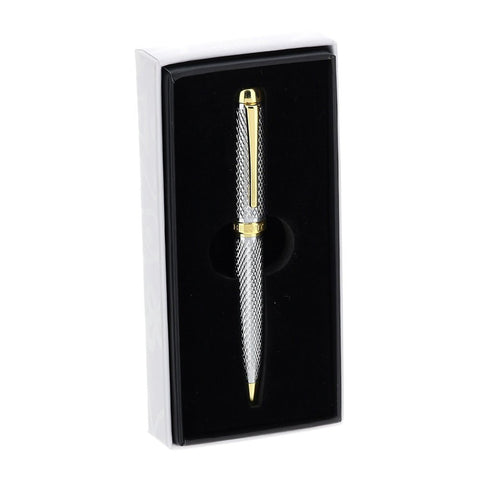 Hervit Ballpoint pen with steel box, silver and gold, H10 cm