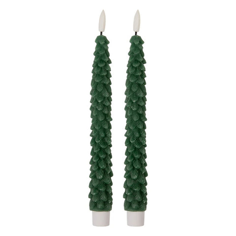 Clayre & Eef Set 2 candele LED Albero di Natale in plastica verde D3 H25 cm