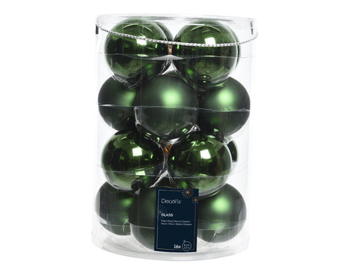 Kaemingk Set of 16 Mixed Green Glass Christmas Balls, D8 cm