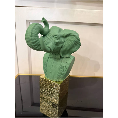 Chiaraela Statuina Busto grande Elefante verde bosco su base oro 13xH25 cm