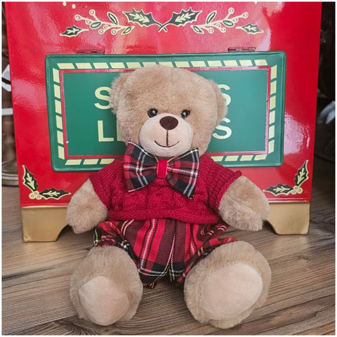 Fiori di lena Peluche Ours en peluche de Noël avec nœud H20 cm 2 variantes (1 unité)