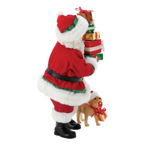 Department 56 Statuina Babbo natale in resina con cagnolino "Furry Helper" 17.5x14xH26.5 cm