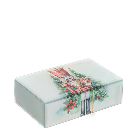 Hervit Cofanetto natalizio con schiaccianoci scatola in legno e specchio 15x10x5 cm