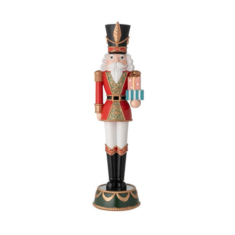 L'arte di Nacchi Statuina Soldato Schiaccianoci in resina con regali 12,5x12x45,5 cm