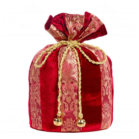 GOODWILL Gift bag in red/gold fabric with bells H42 cm