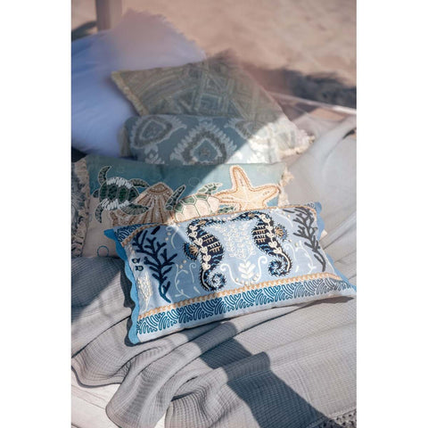 Blanc Mariclò Cuscino arredo ricamato in cotone "Vista Mare" 30x50 cm