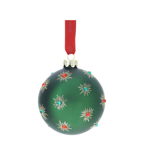 Hervit Sphère de décoration de sapin de Noël en verre soufflé vert 8 cm