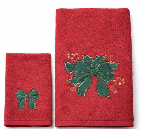 Clodette Set 2 asciugamani di Natale ricamo Fiocco "Ribbon" 2 varianti(2 unità)