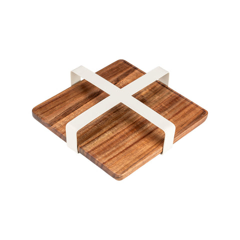 Estia Home Portatovaglioli in metallo avorio e legno "Allure" D19.5xH4 cm