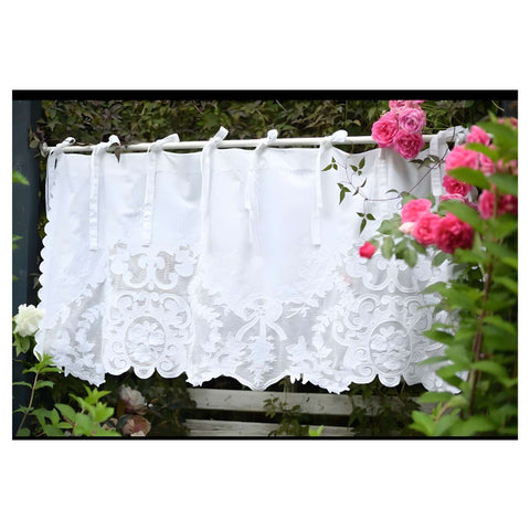 Mia per te Mantovana in lino bianco ricamo floreale "Eos" 150xH70 cm