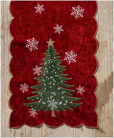 Fiori di Lena Runner Albero di Natale e fiocchi di neve 150x40 cm