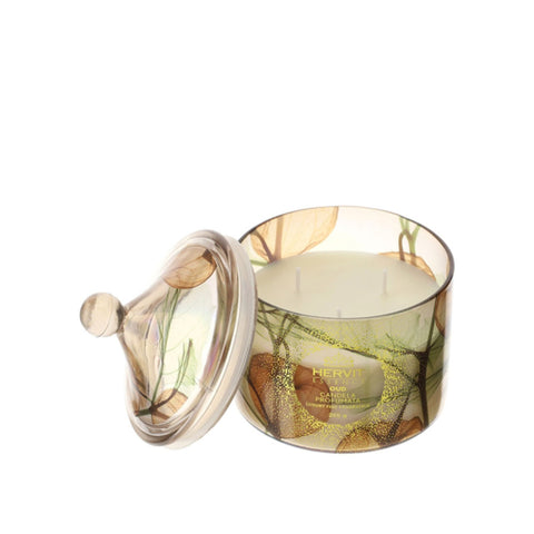 Hervit Candela Alkekengi in vetro ambra Profumazione Oud D9.5xH12 cm