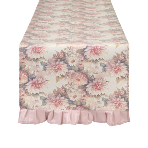 Clouds of Fabric Runner Resin with Flowers and Frill "Garden Chic" 155x50 cm