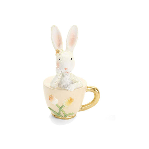 Figurine de lapin de Pâques en résine, motif nuages ​​de tissu, hauteur 10 cm, 2 variantes (1 unité)